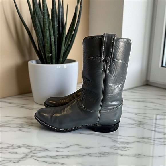 Mens Justin Gray Leather Western Cowboy Boots Style 3025 Size 10.5 B - Picture 2 of 7